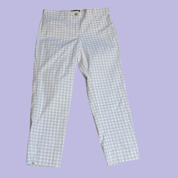 Ann Taylor Lavender and White Gingham Check Ankle Cropped Pants Size 2 - Picture 5 of 7